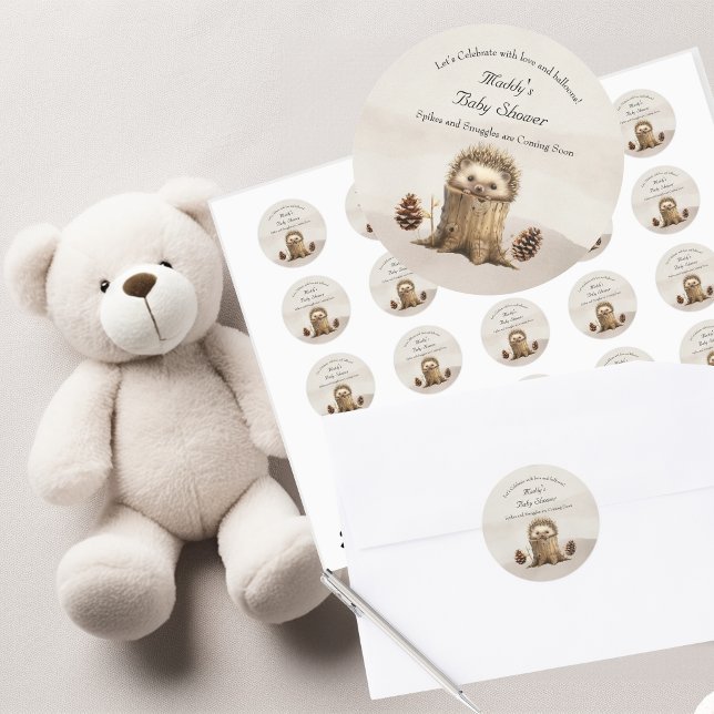 Adorable Niedlich Baby Igel Babydusche Runder Aufkleber (Von Creator hochgeladen)