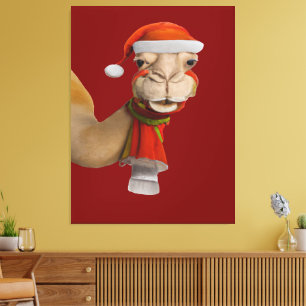 Adorable Niedlich Camel Wear Weihnachtsmannmütze W Leinwanddruck