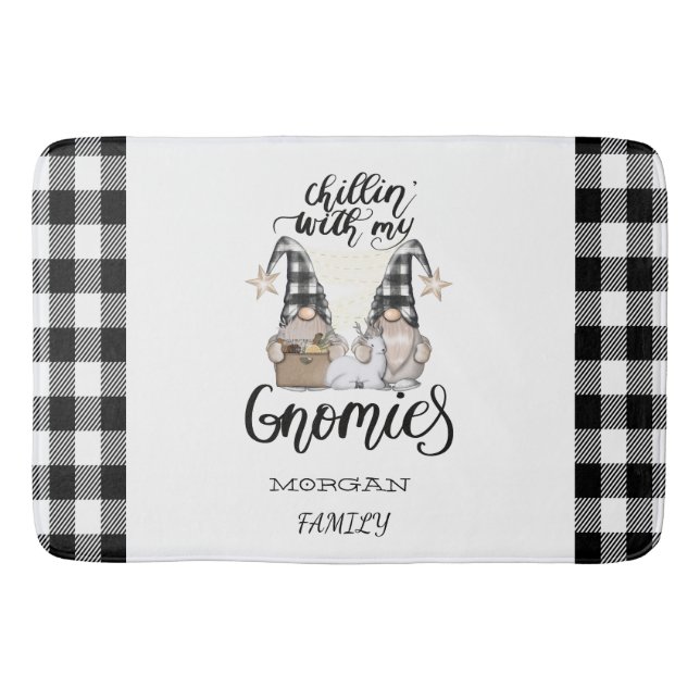 Adorable Niedlich Gnomes Black Buffalo Kariert Badematte (Vorderseite)