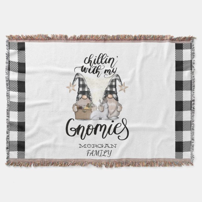 Adorable Niedlich Gnomes Black Buffalo Kariert Decke (Vorderseite)