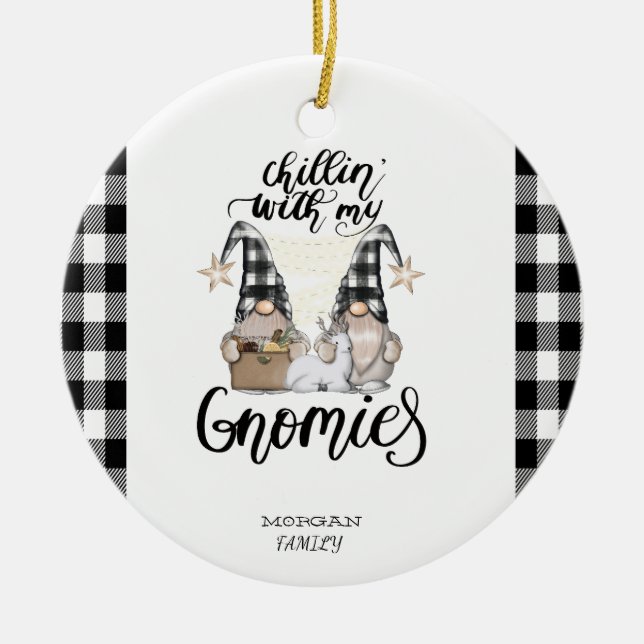 Adorable Niedlich Gnomes Black Buffalo Kariert Keramik Ornament (Vorne)