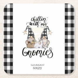 Adorable Niedlich Gnomes Black Buffalo Kariert Rechteckiger Pappuntersetzer