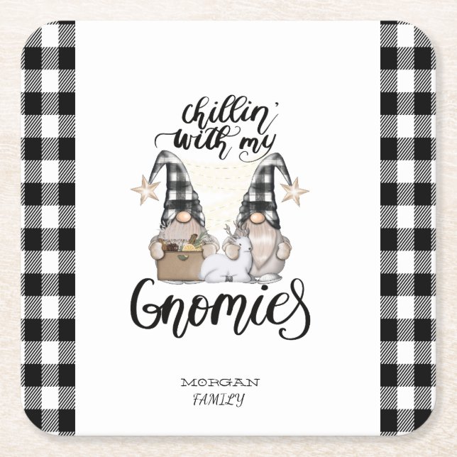 Adorable Niedlich Gnomes Black Buffalo Kariert Rechteckiger Pappuntersetzer (Vorderseite)