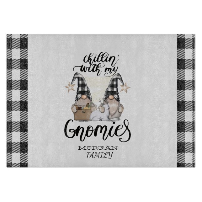 Adorable Niedlich Gnomes Black Buffalo Kariert Schneidebrett (Vorderseite)