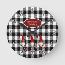 Adorable Niedlich Gnomes Buffalo Kariert Runde Wanduhr