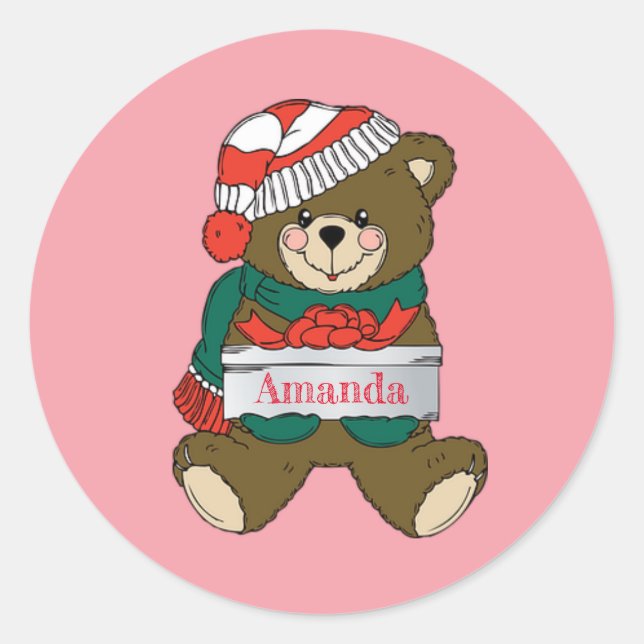 Adorable Niedlich Great Christmas Teddy Bär Runder Aufkleber (Vorderseite)