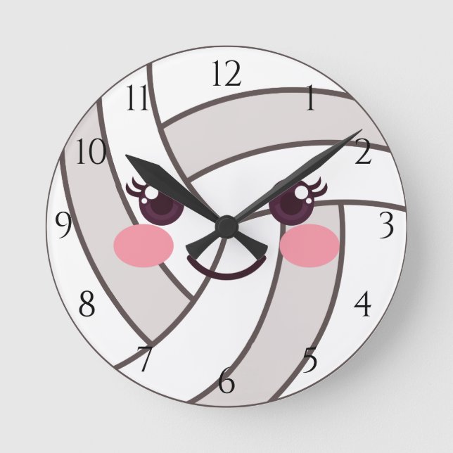 Adorable Niedlich Kawaii Volleyball Ball Kinder Sc Runde Wanduhr (Vorderseite)