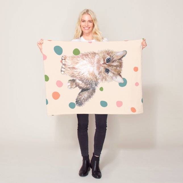 Adorable niedlich Kitty Meow kitten Polka Punkte r Fleecedecke (Beispiel)