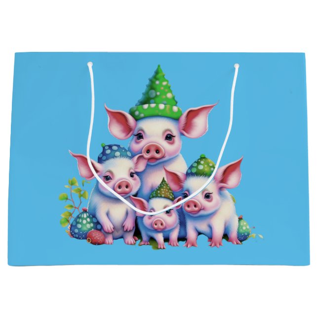 Adorable Niedlich Little Piggies Weihnachtsbaum Große Geschenktüte (Vorderseite)