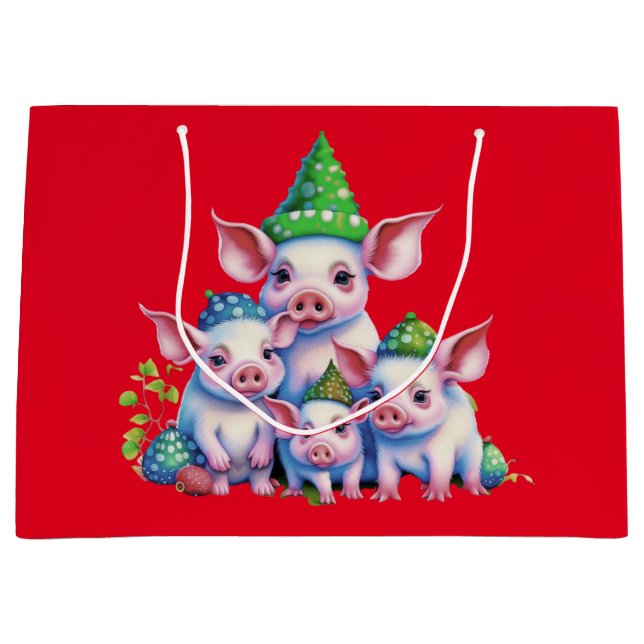 Adorable Niedlich Little Piggies Weihnachtsbaum Ro Große Geschenktüte (Vorderseite)