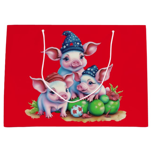 Adorable Niedlich Little Piggies Weihnachtsbaum Ro Große Geschenktüte (Vorderseite)