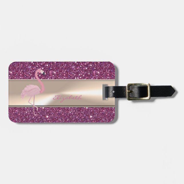 Adorable Niedlich rosa Flamingo auf Glitterie Gepäckanhänger (Vorderseite horizontal)