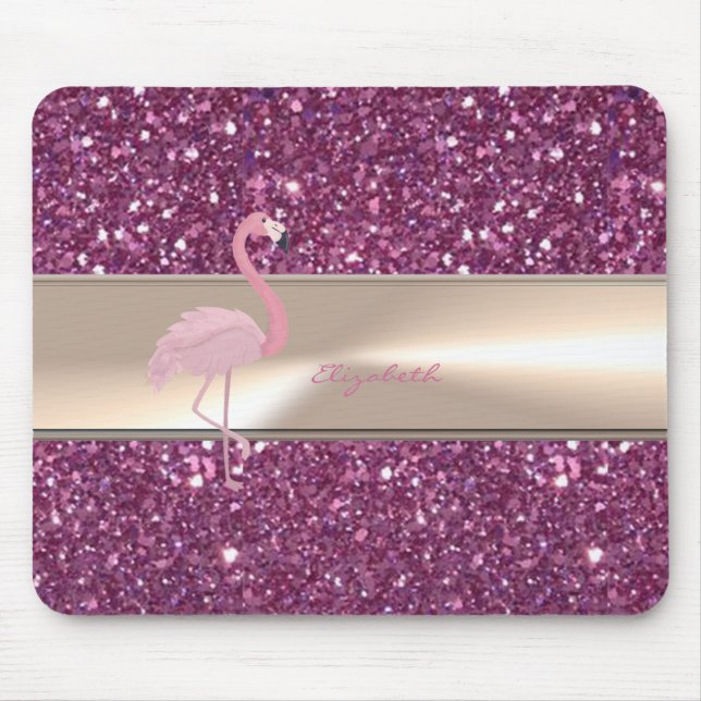 Adorable Niedlich rosa Flamingo auf Glitterie Mousepad (Vorne)
