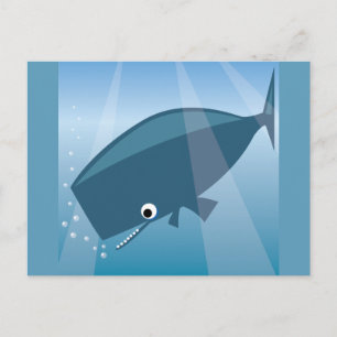 ADORABLE NIEDLICHE BLAUE WALE CARTOON GLÜCKSBUBBLE POSTKARTE