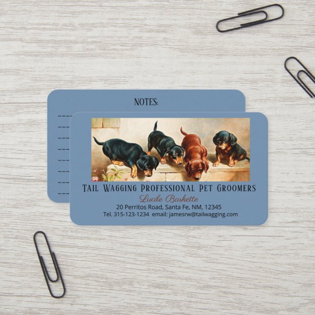 Adorable Niedliche Dackel Welpe Pet Grooming Blue Visitenkarte (Vorderseite/Rückseite Beispiel)