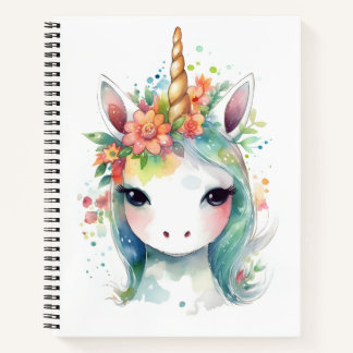 Adorable Niedliche Einhorn mit Portrait von Blume Notizbuch