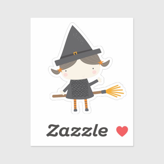Adorable niedliche Hexe auf einem Besensticker Aufkleber (Blatt)