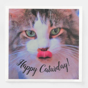 Adorable Niedliche Katze mit rosa Zunge Licken Lip Serviette