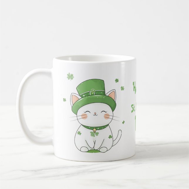 Adorable Niedliche Kawaii Cat St. Patrick's Day Ta Kaffeetasse (Links)