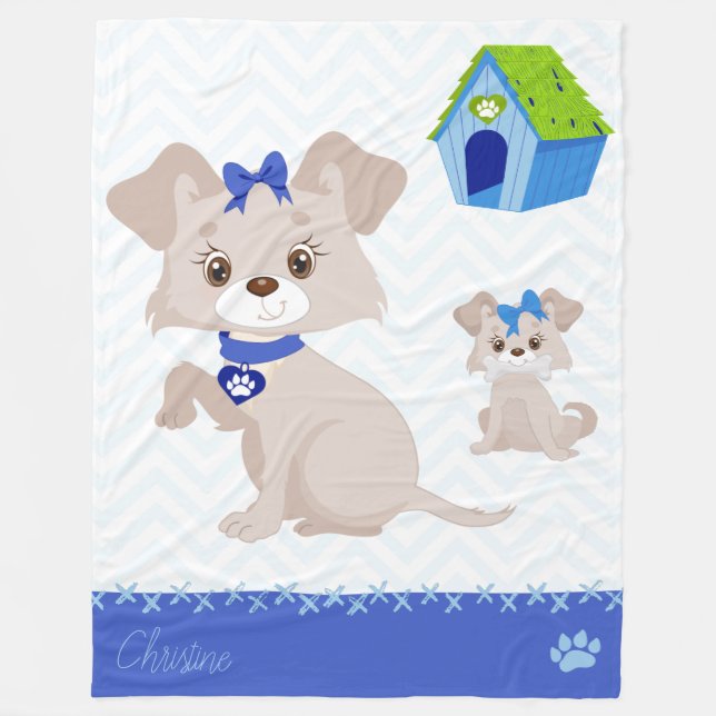 Adorable Niedliche Mommy Dog mit Welpe Fleecedecke (Vorderseite)