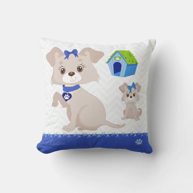 Adorable Niedliche Mommy Dog mit Welpe Kissen (Vorderseite)