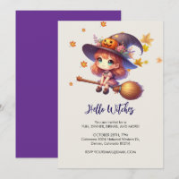 Adorable Niedliche Rotzunge mit Besen, Halloween