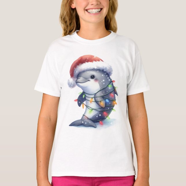 Adorable Niedliche Weihnachtsdolphin T-Shirt (Vorderseite)