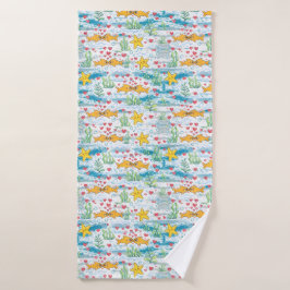 Adorable Ocean Love Pattern | Cute Fish & Starfish Badehandtuch