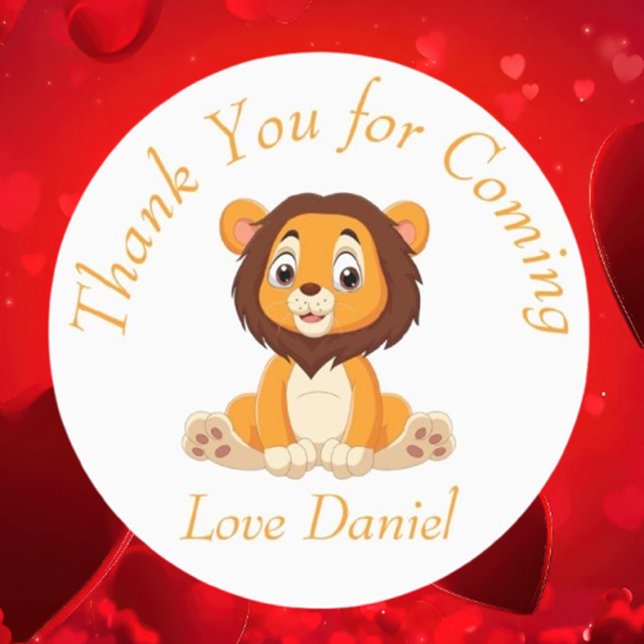 adorable or lion anniversaire merci sticker (adorable golden lion birthday thank you sticker)