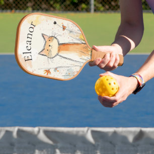 Adorable Orange Cat Illustration Personalisiert Pickleball Schläger