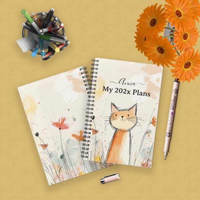 Adorable Orange Cat Illustration Personalisiert Planer (Von Creator hochgeladen)