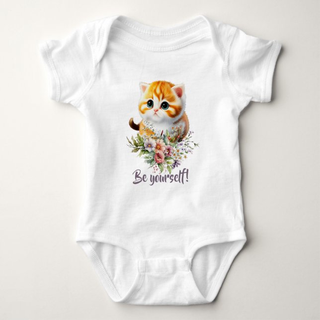 Adorable Orange Cat Wasserfarbe Baby Strampler (Vorderseite)