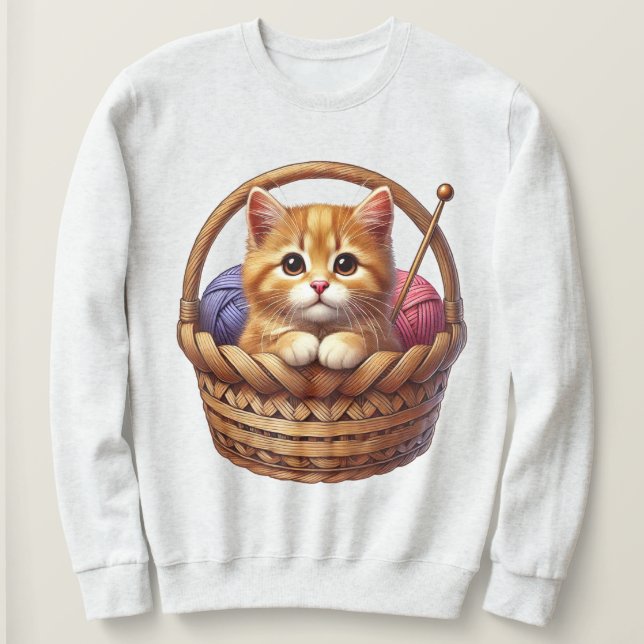 Adorable Orange Kitten in Basket mit Garn Sweatshirt (Design vorne)