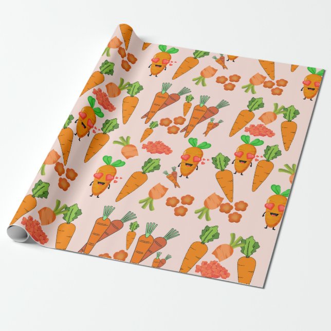 Adorable Orange Party Carrot Geschenkpapier (Ungerollt)