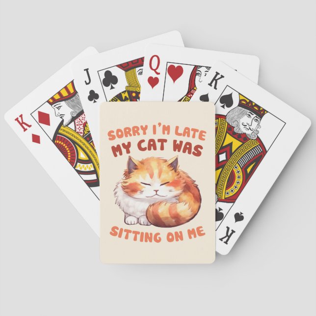 Adorable Orange Tabby Cat - Sorry, ich bin spät Spielkarten (Rückseite)