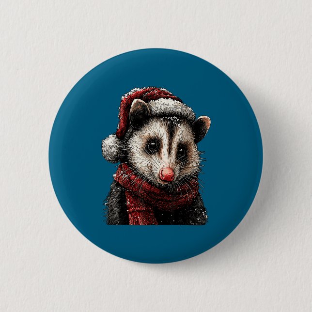 Adorable Ossum In Santa Hat Snowy Winter Christmas Button (Vorderseite)