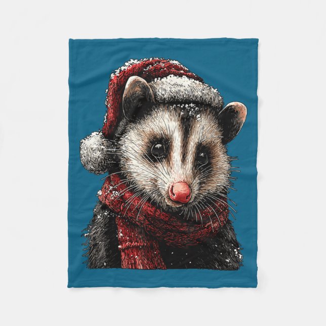 Adorable Ossum In Santa Hat Snowy Winter Christmas Fleecedecke (Vorderseite)