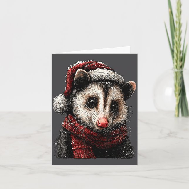 Adorable Ossum In Santa Hat Snowy Winter Christmas Karte (Vorderseite)
