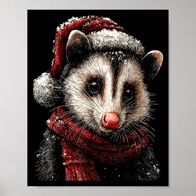 Adorable Ossum In Santa Hat Snowy Winter Christmas Poster (Vorne)
