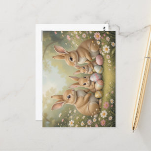 Adorable Osterbünen im Wiesenfrühling Postkarte
