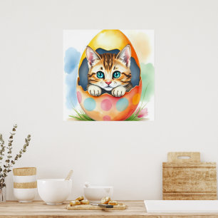 Adorable Osterkätzchen im farbenfrohen Ei Poster