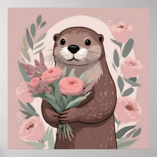 Adorable Otter Boho Blume Poster
