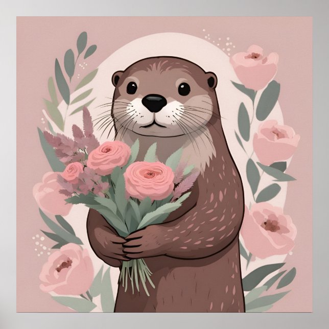 Adorable Otter Boho Blume Poster (Vorne)
