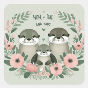 Adorable Otter Boho Mama Vater und Baby Quadratischer Aufkleber