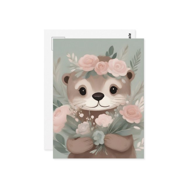 Adorable Otter Boho Wasserfarbe Postkarte (Vorderseite/Rückseite Beispiel)