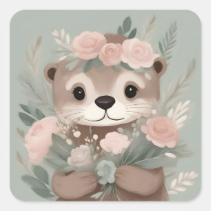 Adorable Otter Boho Wasserfarbe Quadratischer Aufkleber