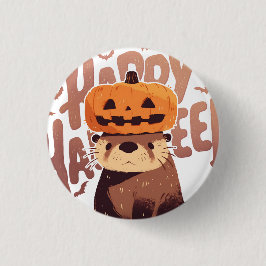 Adorable Otter mit Kürbishut - Happy Halloween Button