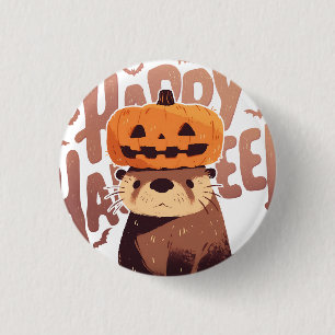Adorable Otter mit Kürbishut - Happy Halloween Button