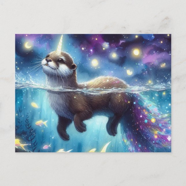 Adorable Otter Unicorn Wasserfarbe Postkarte (Vorderseite)