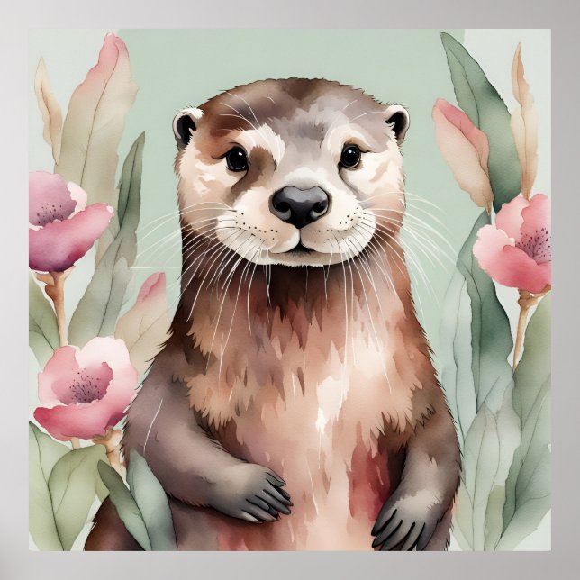 Adorable Otter Wasserfarbe Poster (Vorne)